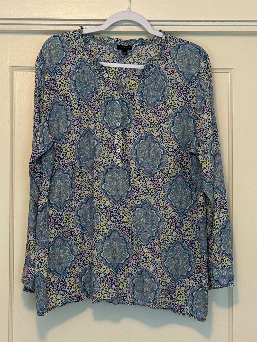 Talbots Blue Paisley & Floral Long-Sleeve V-Neck Blouse